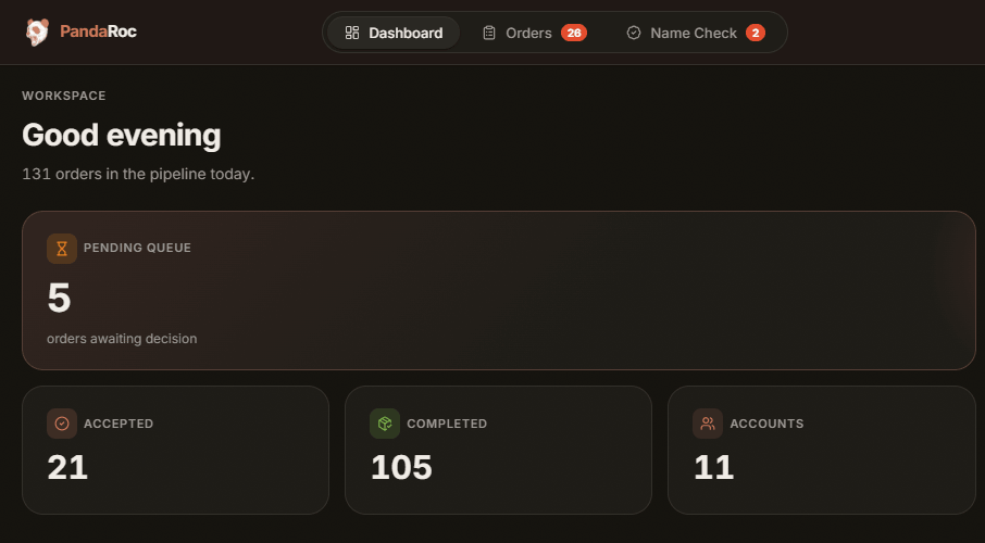 PandaRoc dashboard